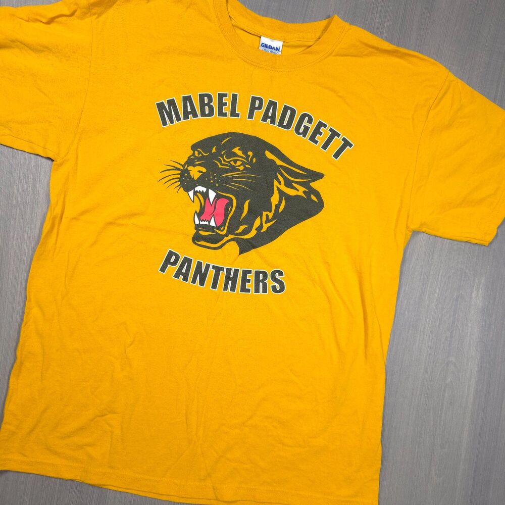 Mabel Padgett Panthers Graphic T-Shirt Mens Large Gold Gildan Ultra Blend 50/50
